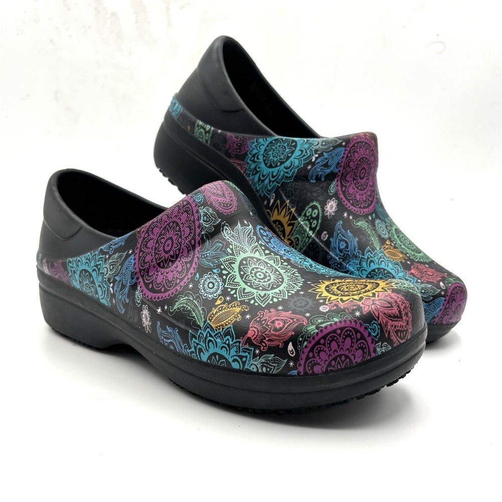 Crocs Womens W 6 Dual Comfort Neria Pro II Shoes Clog Style Multicolor Flower EC